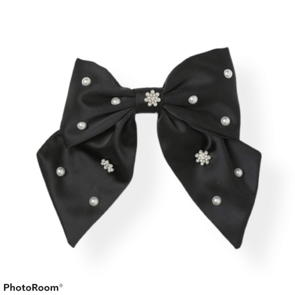 Metal Hair clips with large bow and rhinestone s - Picture 1 of 4